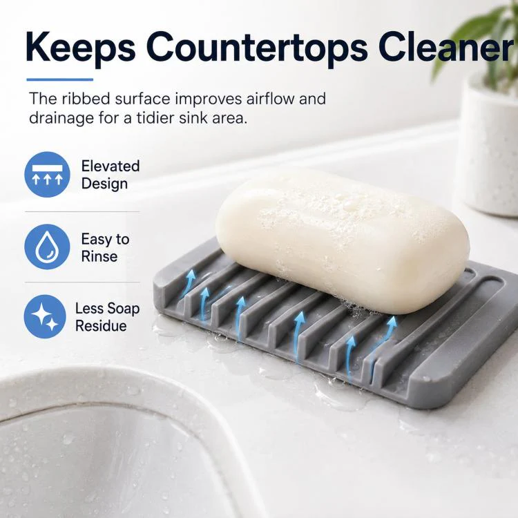 Silicone Soap Dish Self-Draining Bar Soap Holder Flexible Unbreakable Soap Saver Tray for Bathroom Shower, Bathtub and Kitchen Sink(Deep Gray) - Image 5