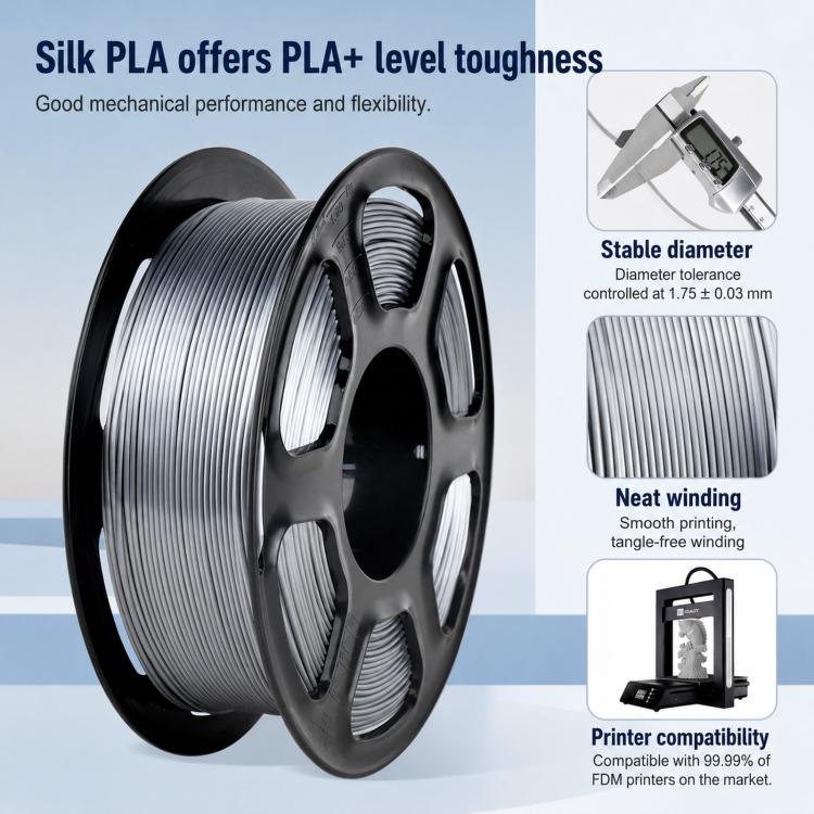 Silk PLA 3D Printer Filament 1.75mm 1kg Spool Shiny Metallic Gloss Finish 3D Printing Material(Gold) - Image 3