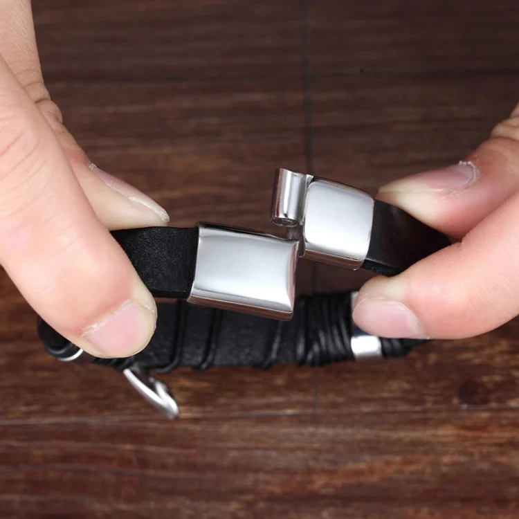 Simple Alloy Magnetic Clasp Leather Bracelet Personalized Braided Bracelet, Style: Black 21cm - Image 5