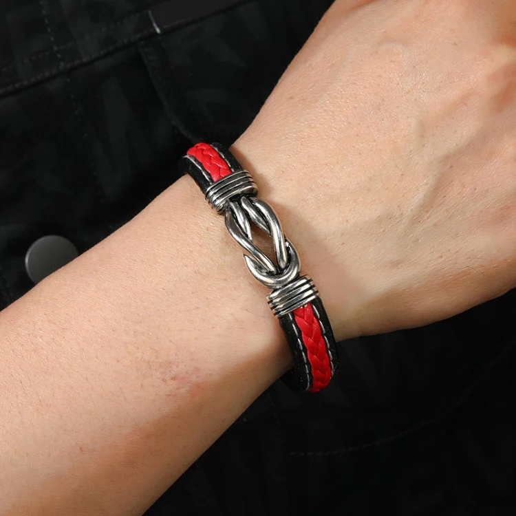 Simple Alloy Magnetic Clasp Leather Bracelet Personalized Braided Bracelet, Style: Black And Red 21cm - Image 6