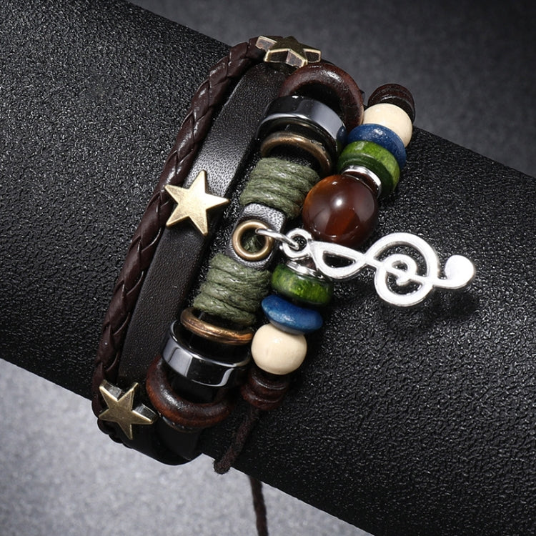 Simple Multi-Layer Beaded Leather Bracelet Personalized Musical Note Charm Bracelet(Brown) - Image 4