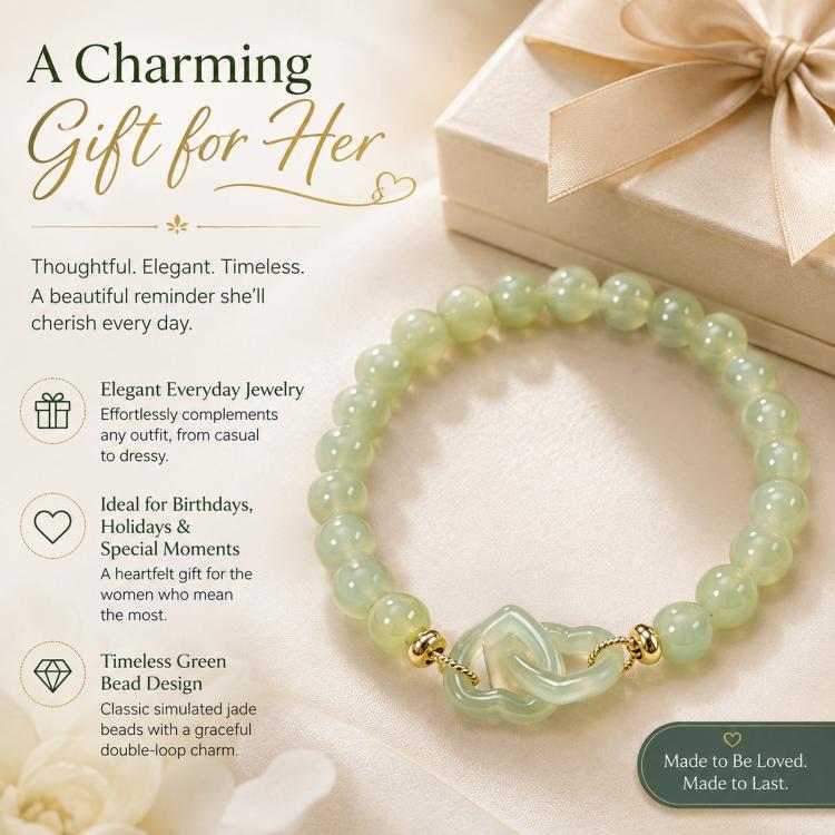 Simulated Jade Beaded Bracelet Elegant Green Glass Gemstone Jewelry Gift For Women(Heart-to-Heart) - Image 4