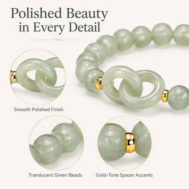 Simulated Jade Beaded Bracelet Elegant Green Glass Gemstone Jewelry Gift For Women(Interlocking Double Loop) - Image 3