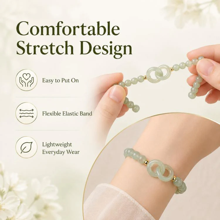 Simulated Jade Beaded Bracelet Elegant Green Glass Gemstone Jewelry Gift For Women(Interlocking Double Loop) - Image 4