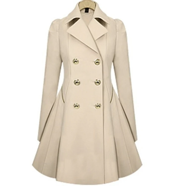 Slim Mid-length Commuter Jacket Trench Coat (Color:Beige Size:XXL) - Image 2