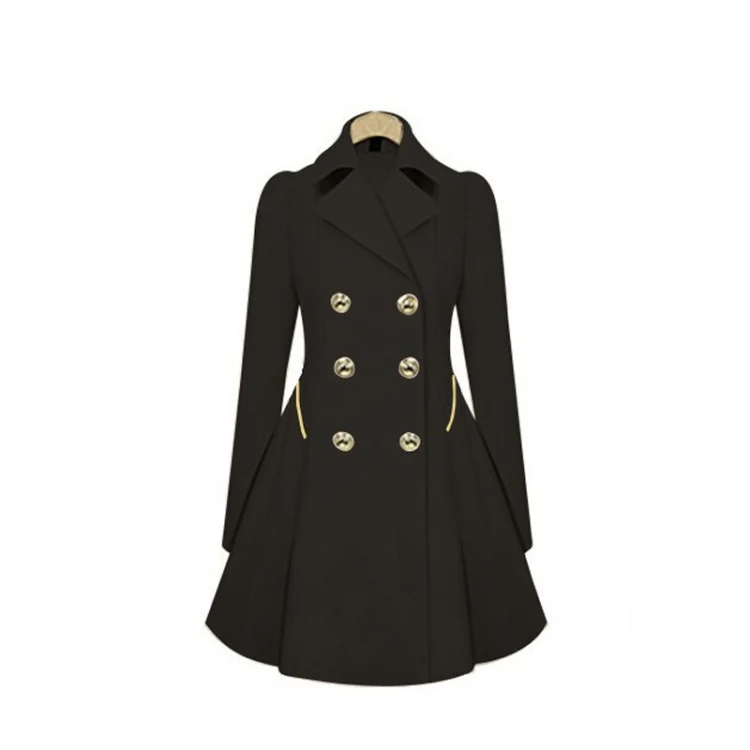 Slim Mid-length Commuter Jacket Trench Coat (Color:Black Size:L)