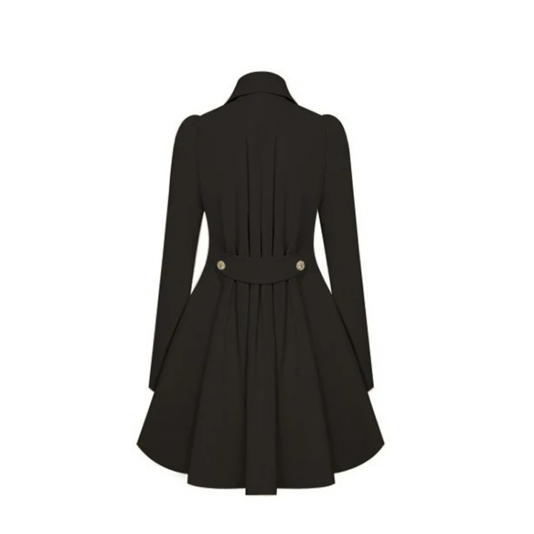 Slim Mid-length Commuter Jacket Trench Coat (Color:Black Size:L) - Image 3