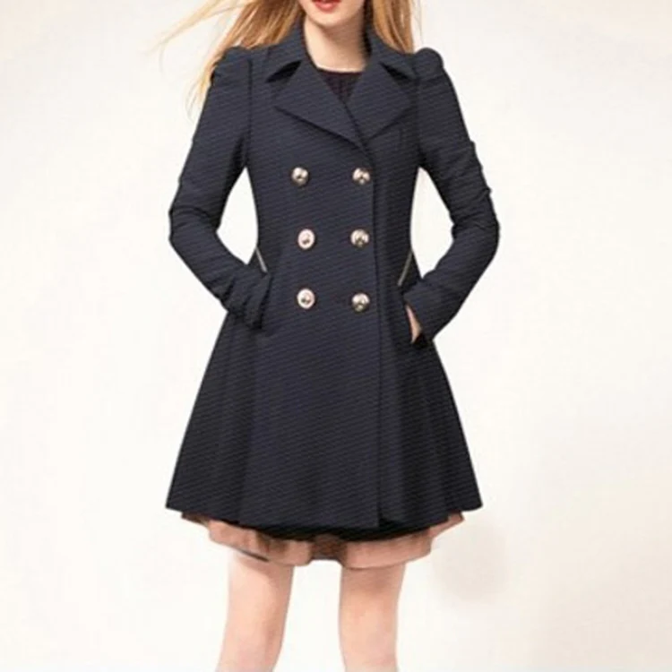 Slim Mid-length Commuter Jacket Trench Coat (Color:Navy Size:M) - Image 3