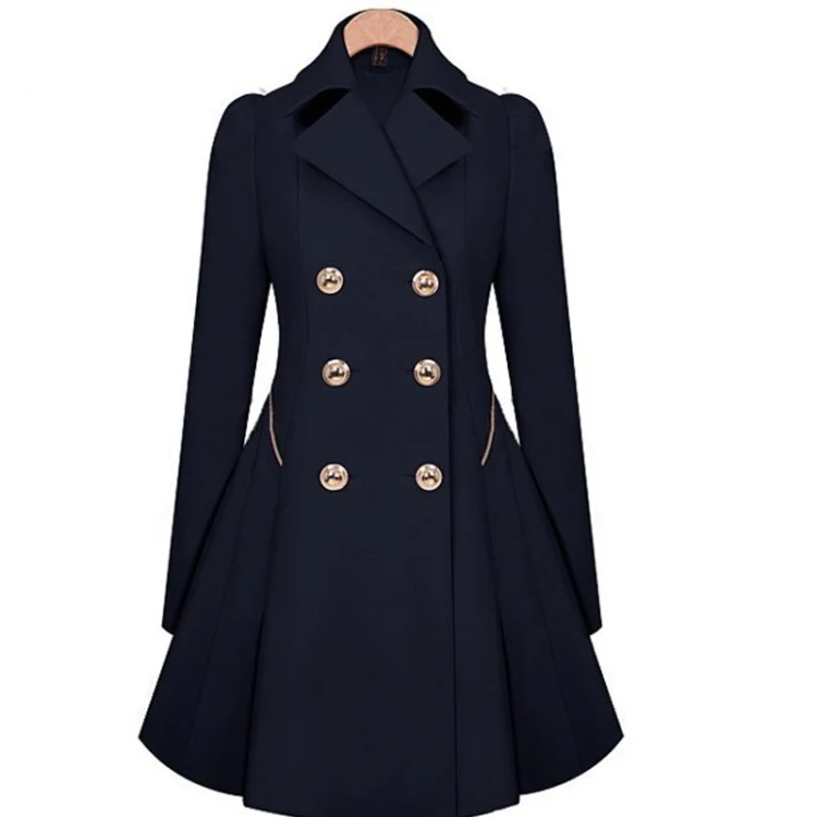 Slim Mid-length Commuter Jacket Trench Coat (Color:Navy Size:XXL) - Image 2