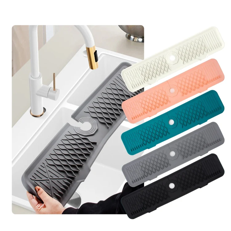 Slope Silicone Faucet Drain Pad Splash-proof Sink Faucet Mat(Beige) - Image 2