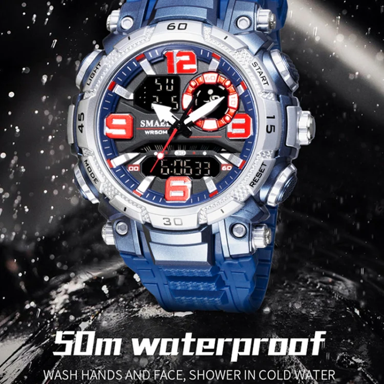 SMAEL 1921 Men Dual Movement Sports Watch Multifunctional Time Night Light Alarm Student Wrist Watch(Black Blue) - Image 5