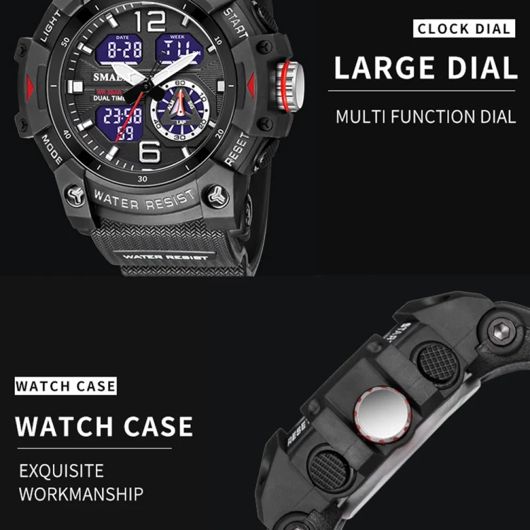 SMAEL 8007 Outdoor Sports Waterproof Dual Display Electronic Quartz Watch(Black Gold) - Image 3