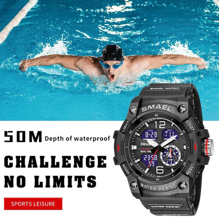 SMAEL 8007 Outdoor Sports Waterproof Dual Display Electronic Quartz Watch(Black Gold) - Image 5