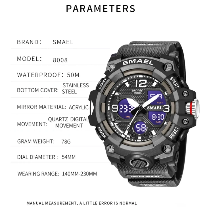 SMAEL 8008 Outdoor Sports Multifunctional Waterproof Luminous Men Watch(Black Blue) - Image 8
