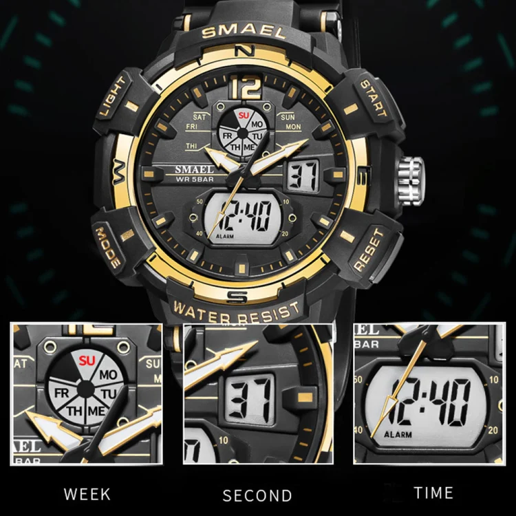 SMAEL 8045 Outdoor Waterproof Time Sports Luminous Dual Display Watch(Black) - Image 5