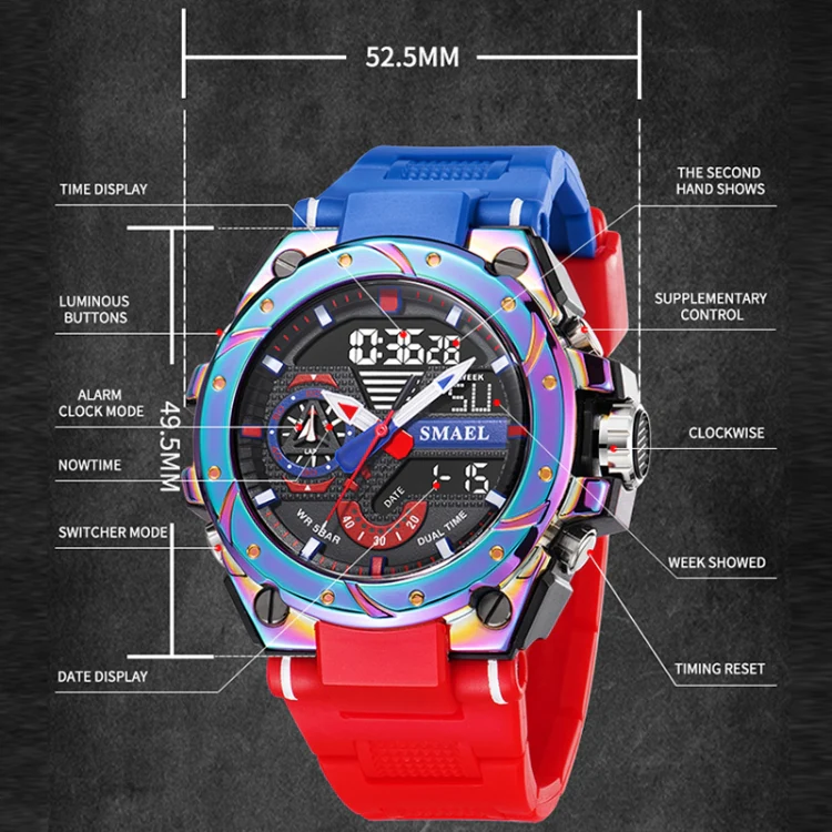 SMAEL 8060 Waterproof Sports Alloy Men Watch Luminous Display HD Mirror Watch(Silver) - Image 3