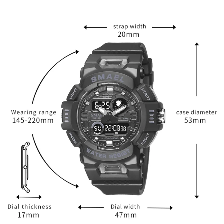 SMAEL 8063 Outdoor Electronic Alarm Sports Watch Double Showed Astronaut Student Watch(Translucent Gray Orange) - Image 3