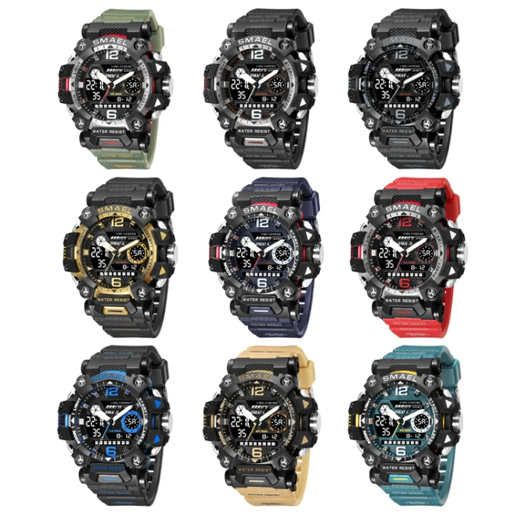 SMAEL 8072 Alloy Outdoor Multifunctional Electronic Watch Men Dual Display Waterproof Watch(Army Green) - Image 2