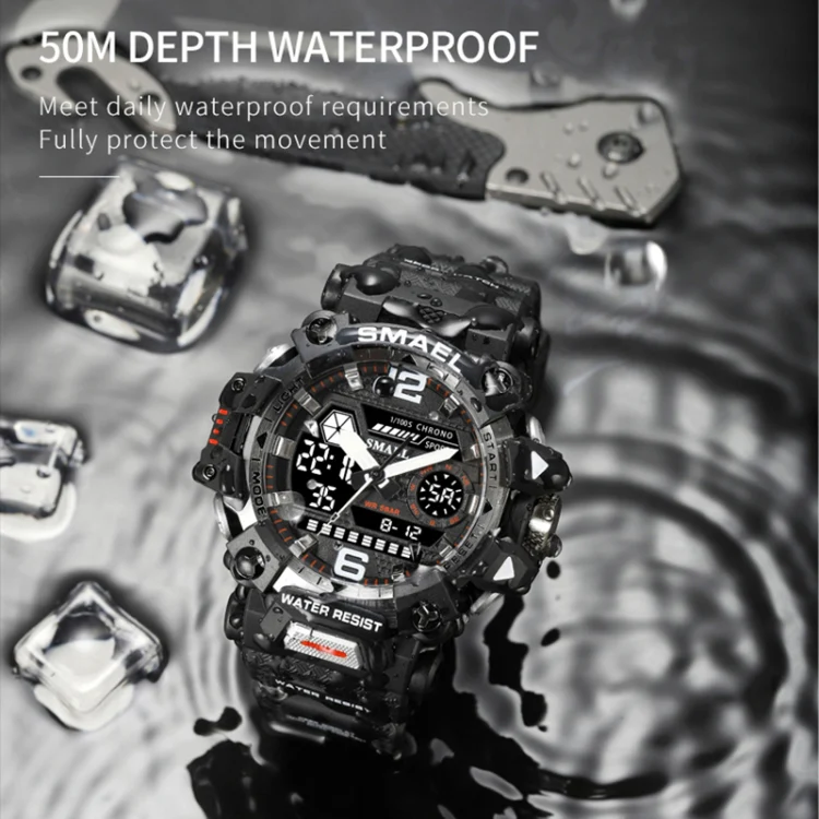 SMAEL 8072 Alloy Outdoor Multifunctional Electronic Watch Men Dual Display Waterproof Watch(Army Green) - Image 6