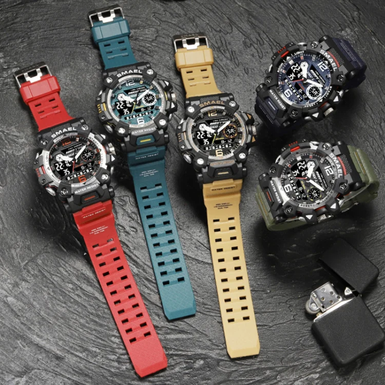 SMAEL 8072 Alloy Outdoor Multifunctional Electronic Watch Men Dual Display Waterproof Watch(Army Green) - Image 7
