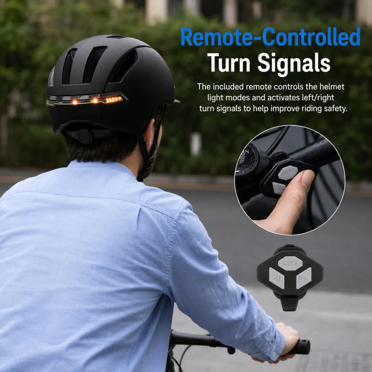 Smart Bike Helmet with Turn Signals LED Rechargeable Commuter Helmet for Electric Scooter Bicycle Skateboard(Red) - Image 3