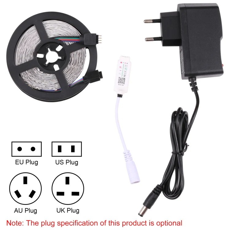 Smart Bluetooth APP Control Bare Board 2835 SMD RGB LED Rope Light, 60 LED/m, Length: 5m, 12V 2A 100-240V(US Plug) - Image 3