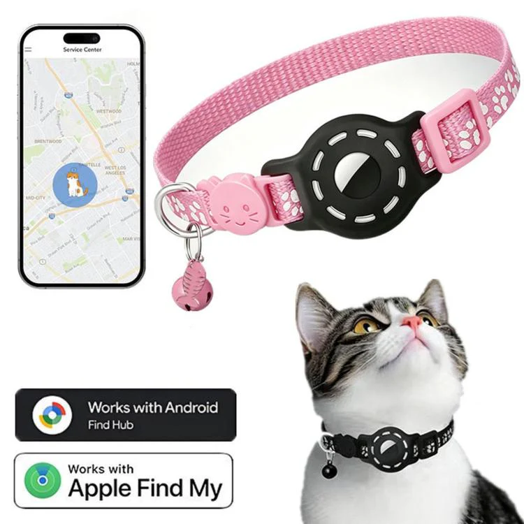 Smart Cat Collar With Built-In Tracker Reflective Paw Prints Compatible with Apple Find My(Fluorescent Green + White) - Image 2