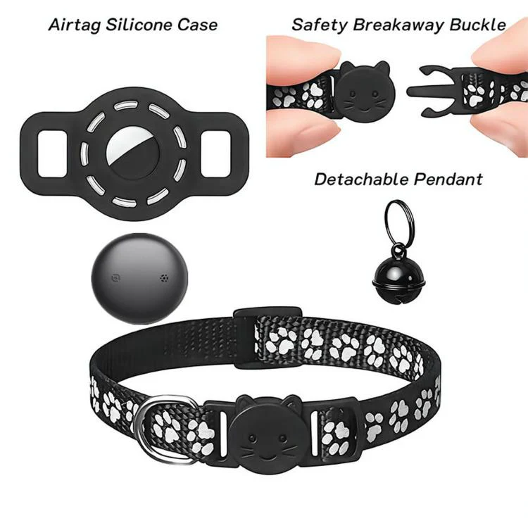 Smart Cat Collar With Built-In Tracker Reflective Paw Prints Compatible with Google Find My(Green+White) - Image 3