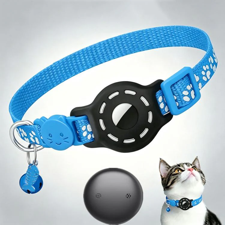 Smart Cat Collar With Built-In Tracker Reflective Paw Prints Compatible with Google Find My(Sky Blue+Black)