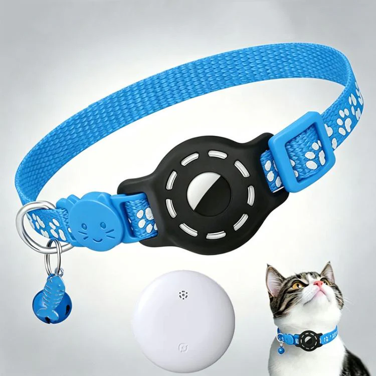 Smart Cat Collar With Built-In Tracker Reflective Paw Prints Compatible with Google Find My(Sky Blue+White)