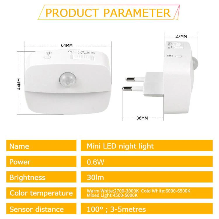 Smart Motion Sensor Night Light 3 Color Temperatures Plug-in Light for Bedroom, Hallway, Stairs US Plug - Image 10