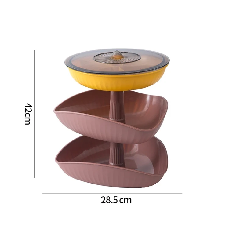 Snacks Dried Fruit Plate Multilayer Superimposed Fruit Plate Candy Plate, Specification: Three-layer (Bean Pink) - Image 2