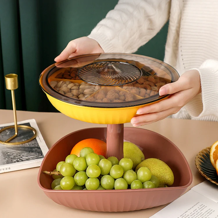 Snacks Dried Fruit Plate Multilayer Superimposed Fruit Plate Candy Plate, Specification: Three-layer (Bean Pink) - Image 7