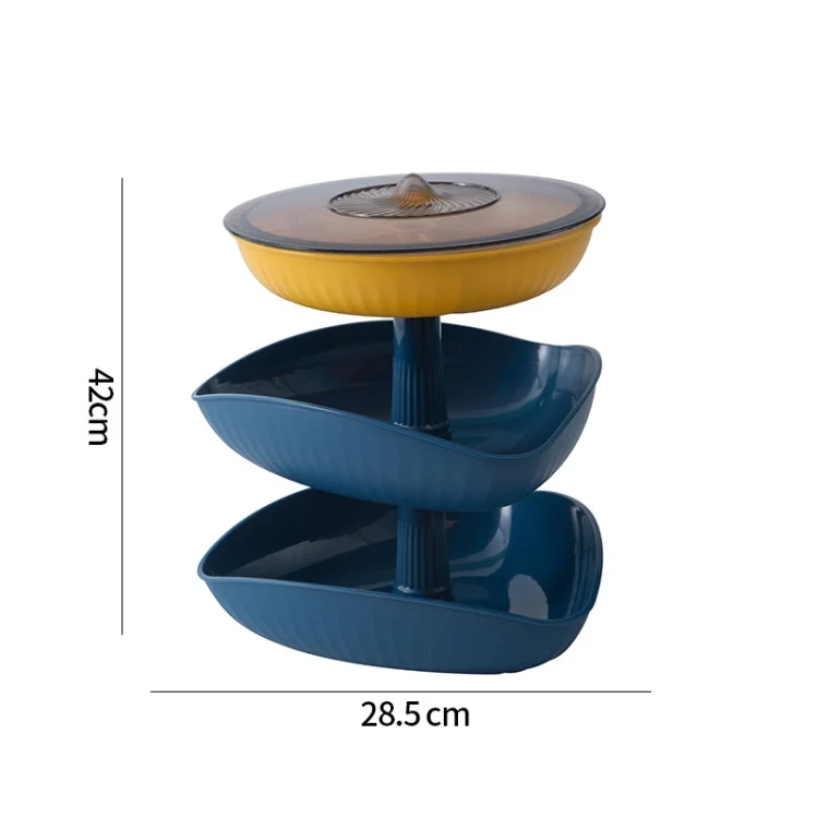 Snacks Dried Fruit Plate Multilayer Superimposed Fruit Plate Candy Plate, Specification: Three-layer (Royal Blue) - Image 2