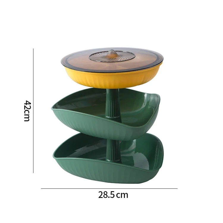 Snacks Dried Fruit Plate Multilayer Superimposed Fruit Plate Candy Plate, Specification: Three-layer (Tea green) - Image 2
