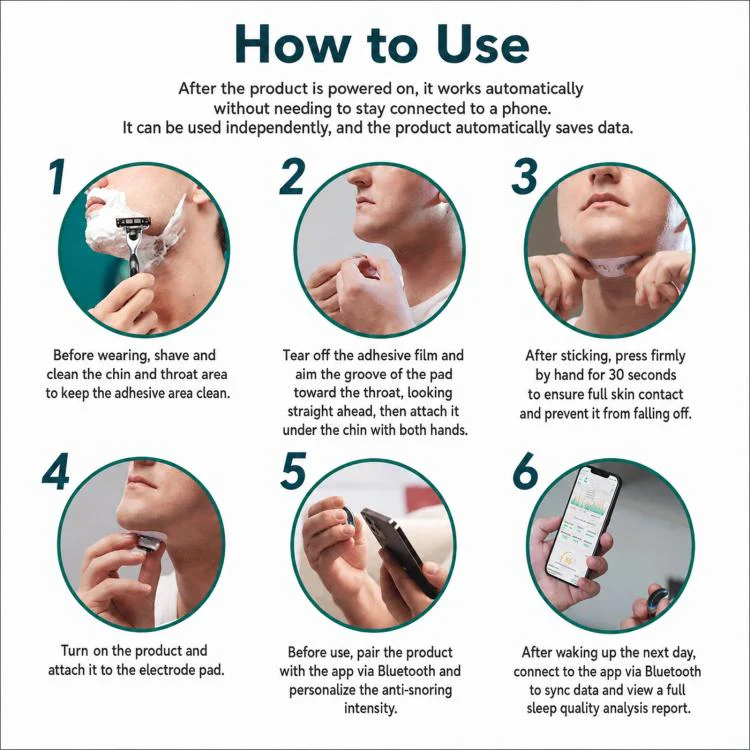 SNORE CIRCLE Smart Anti-Snoring Device Wearable TENS & EMA Throat Snore Stopper With App Tracking Sleep Aid For Adults(Green) - Image 10