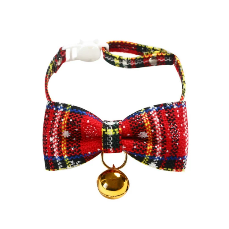 Snowflake Christmas Red Plaid Adjustable Pet Bow Tie Collar Bow Knot Cat Dog Collar, Size:S 17-30cm, Style:Big Bowknot With Bell - Image 2
