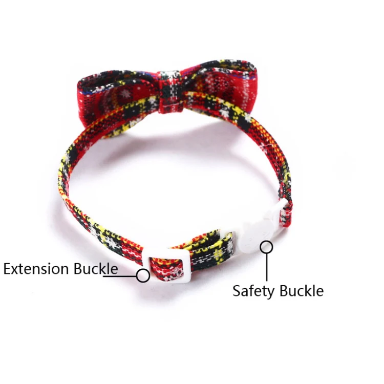 Snowflake Christmas Red Plaid Adjustable Pet Bow Tie Collar Bow Knot Cat Dog Collar, Size:S 17-30cm, Style:Pointed Bowknot - Image 3