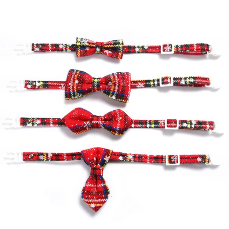 Snowflake Christmas Red Plaid Adjustable Pet Bow Tie Collar Bow Knot Cat Dog Collar, Size:S 17-30cm, Style:Small Bowknot With Bell - Image 6