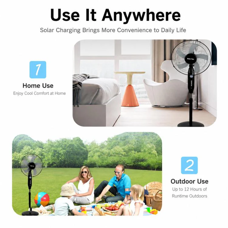 Solar Pedestal Fan With 18000mAh Battery 16 inch Standing Fan(Black) - Image 12