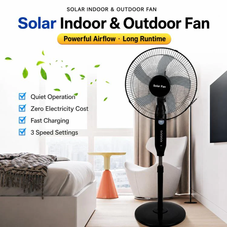 Solar Pedestal Fan With 18000mAh Battery 16 inch Standing Fan(Black) - Image 2