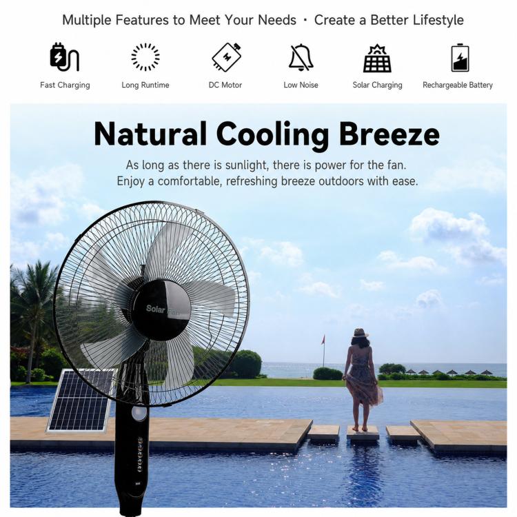 Solar Pedestal Fan With 18000mAh Battery 16 inch Standing Fan(Black) - Image 3