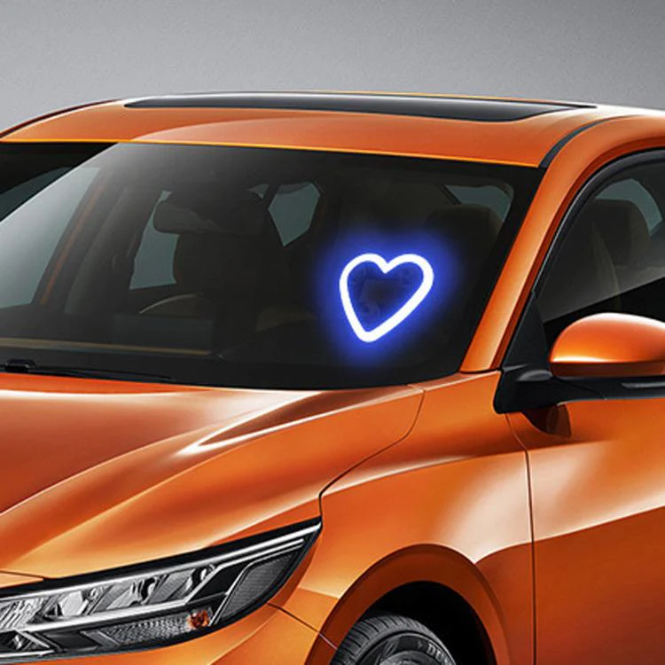 Solar Powered Heart-Shaped Car Ambient Light Smart Modified Neon Light For Vehicle Interior(Blue)