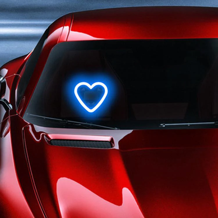 Solar Powered Heart-Shaped Car Ambient Light Smart Modified Neon Light For Vehicle Interior(Light Blue)
