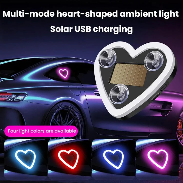 Solar Powered Heart-Shaped Car Ambient Light Smart Modified Neon Light For Vehicle Interior(Light Blue) - Image 6
