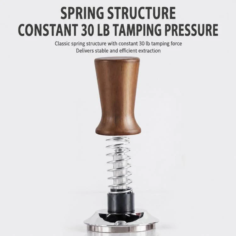 Solid Wood Handle Stainless Steel Constant Force Coffee Tamper(58mm Flat Bottom) - Image 4