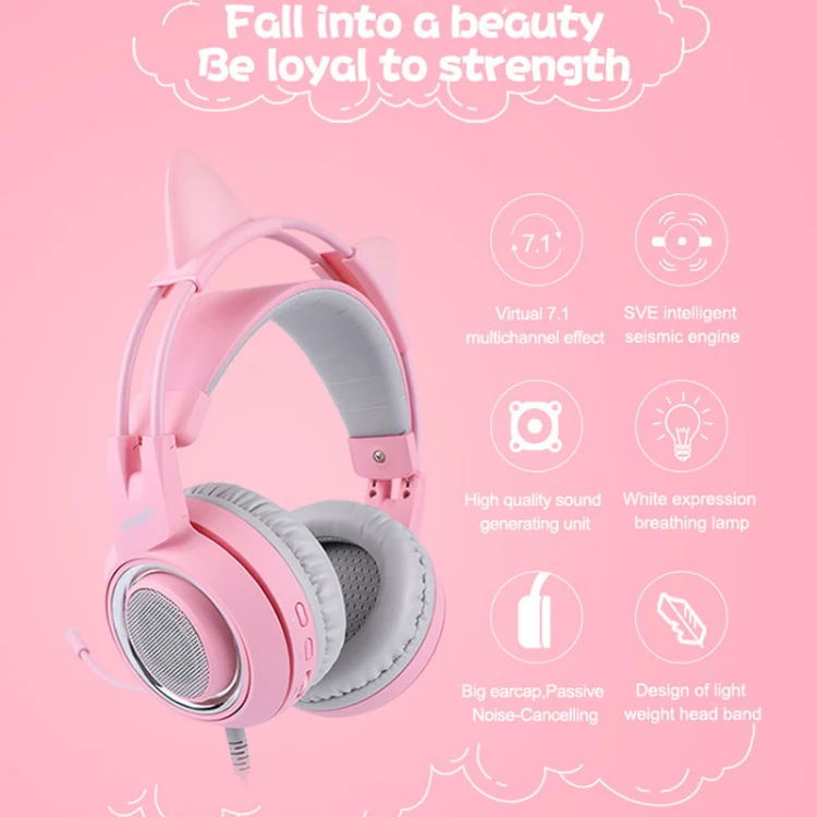 SOMIC G951PINK Head-mounted 7.1 Channel Anchor E-Sports Game Headset Wheat(Pink) - Image 5