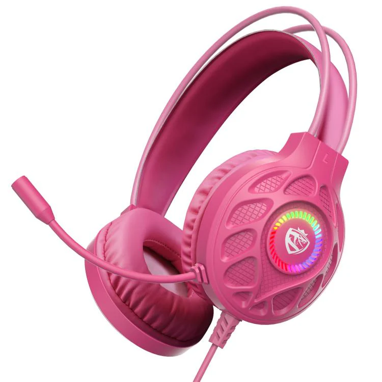 SoulBytes S200 3.5mm USB Wired LED Gaming Headset with Mic(Pink)