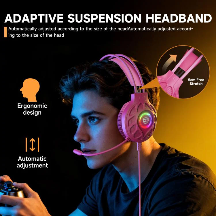 SoulBytes S200 3.5mm USB Wired LED Gaming Headset with Mic(Pink) - Image 4