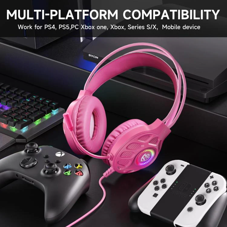 SoulBytes S200 3.5mm USB Wired LED Gaming Headset with Mic(Pink) - Image 6